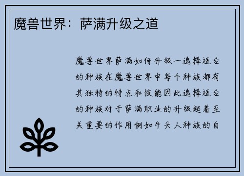 魔兽世界：萨满升级之道
